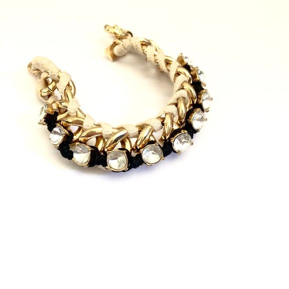 Banana Republic  Black Braided Crystal Link Lobster Bracelet NWT 38 - Picture 1 of 5